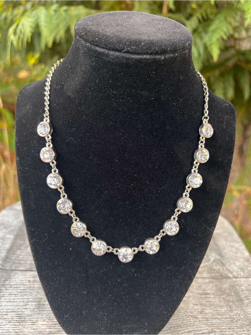 Crystal Station Silver Necklace - Clear Stones